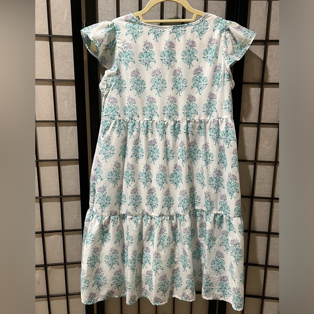 j.marie CECILIA RUFFLE FLORAL MINI DRESS in BLUE, mint with Lilac Accents SIZE S - Picture 5 of 11